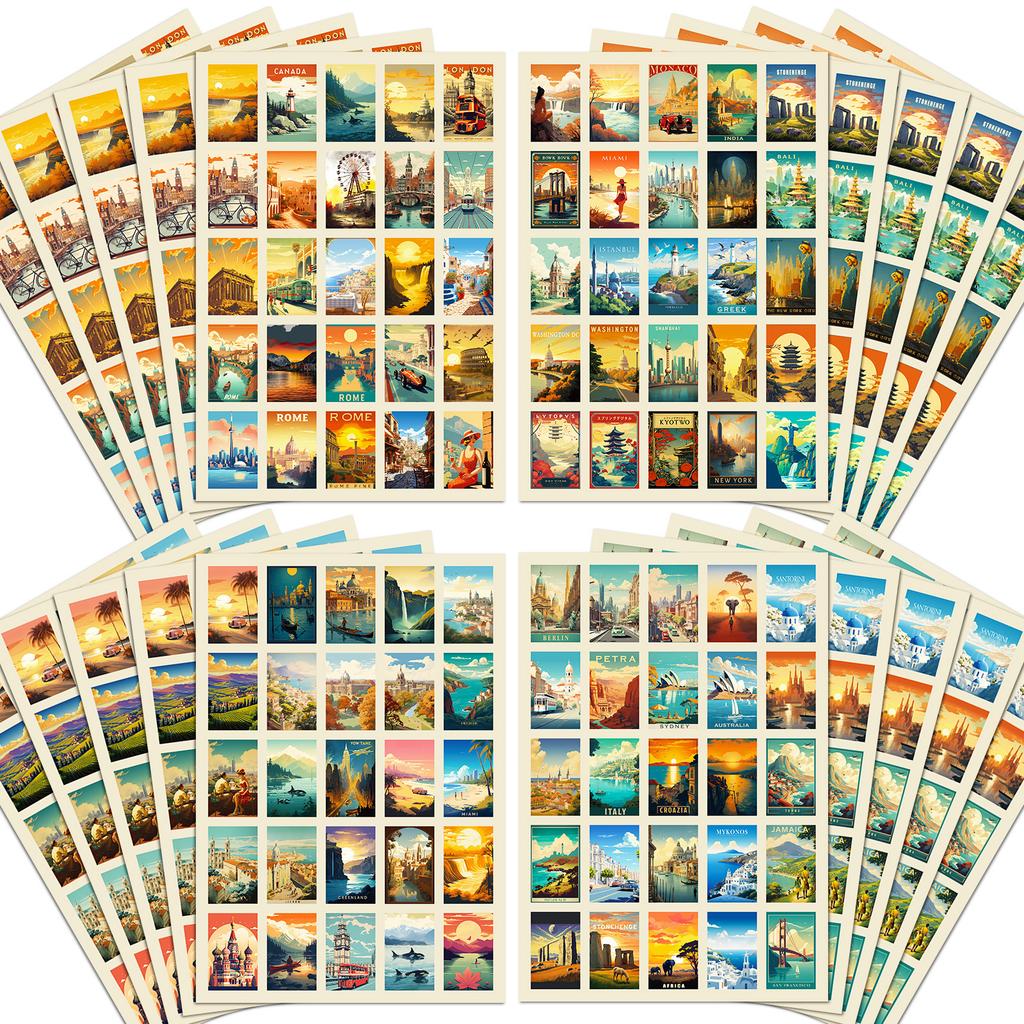 100 Stickers Of Scenic Posters From Various Countries, 4 Stickers Of Tourist Scenic Posters From Characteristic Cities Around The World