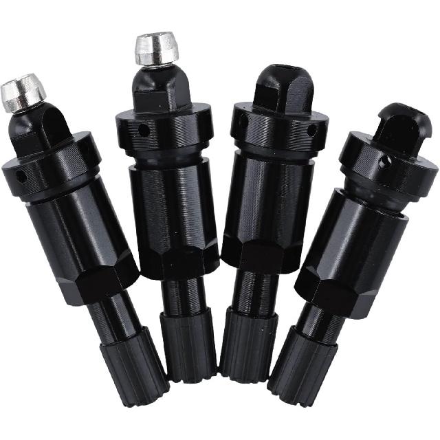 

4PCS TPMS Tire Valve Stem Replacement Kit with Aluminum Alloy Stem, Rubber and Metal Seals, Fixing Nut, Black Valve Stems for Car and Truck Wheels