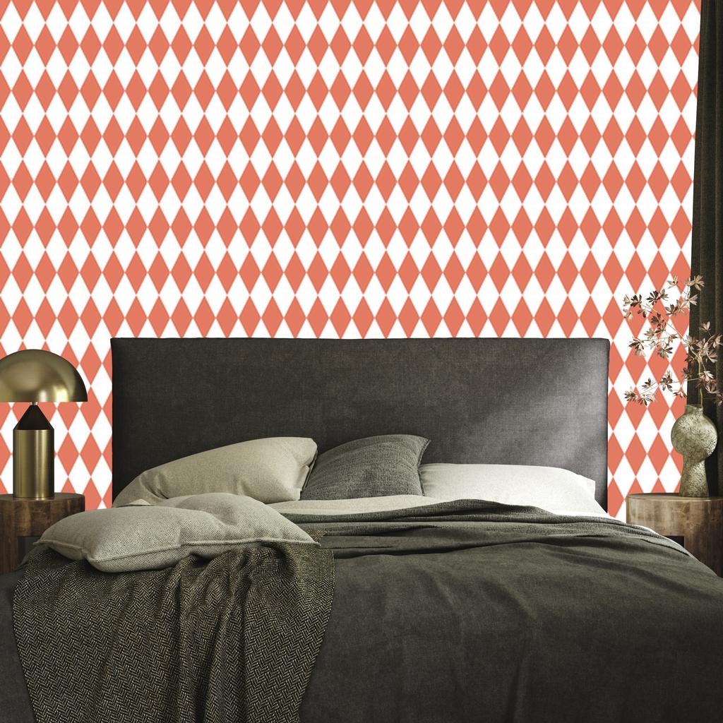 Harlequin Diamonds Wallpaper Coral and White for Living Room and Bedroom 50x1000