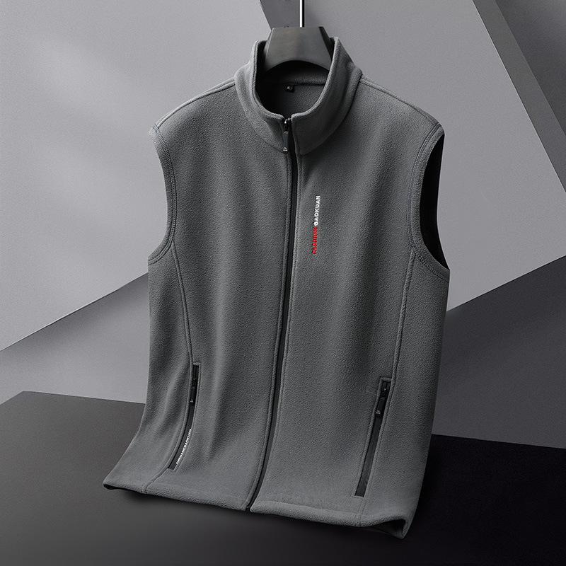 Plus Size Men's Fleece Stand Collar Vest - Autumn/Winter Loose Fit