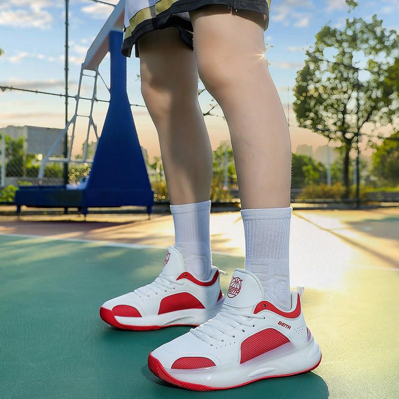 Mens Basketball Shoes High Top Breathable Cushioned Anti-Slip TPR Sole Synthetic Leather Mesh Upper