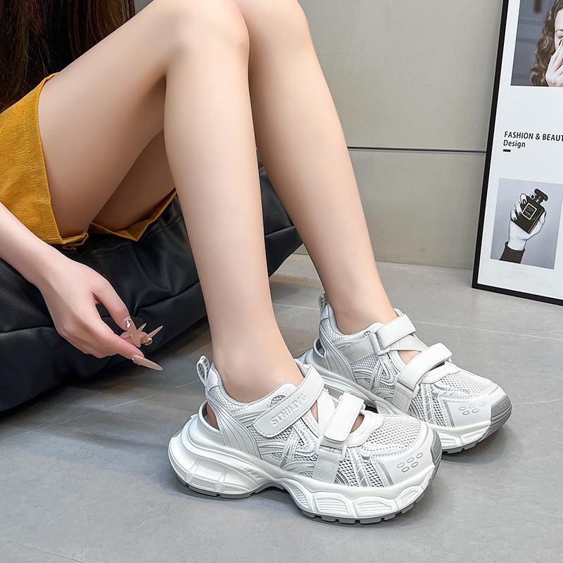 Sports Sandals Women's Summer New Hole Shoes Hollow Breathable Velcro Thick Sole Heightening Thin Dad Shoes