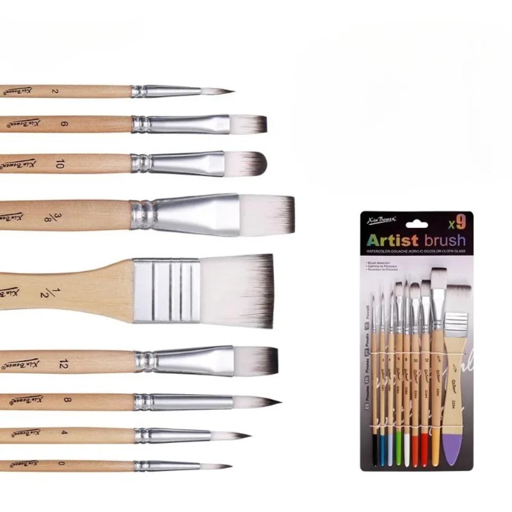9 Pcs Set Nylon Brush of Beginners Hand-painted Graffiti Gouache Watercolor Brush Wall Painting Acrylic Paint Board Brush Tools