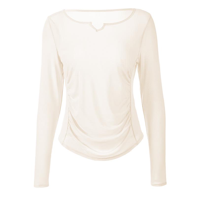 "Women's Long Sleeve Mesh Yoga Top - Breathable Pilates & Running Fitness Cover-Up"