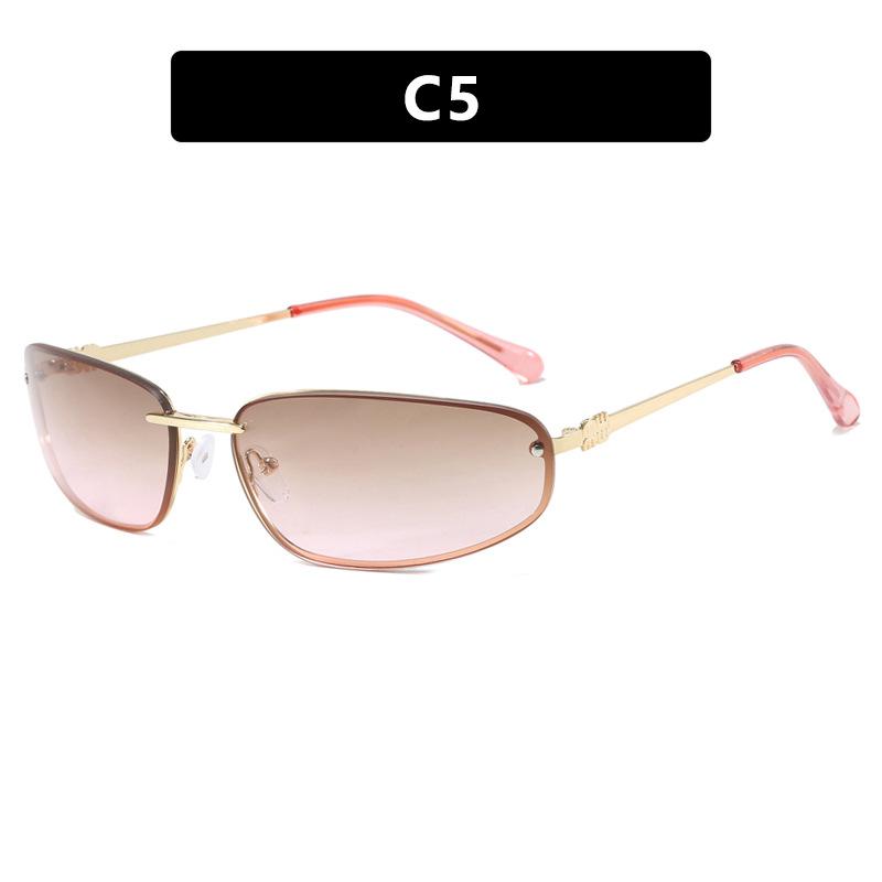 Ovale rammeløse Y2K luksussolbriller merkedesign high-end styling punk-solbriller utendørs retro personlighetssolbriller kvinner