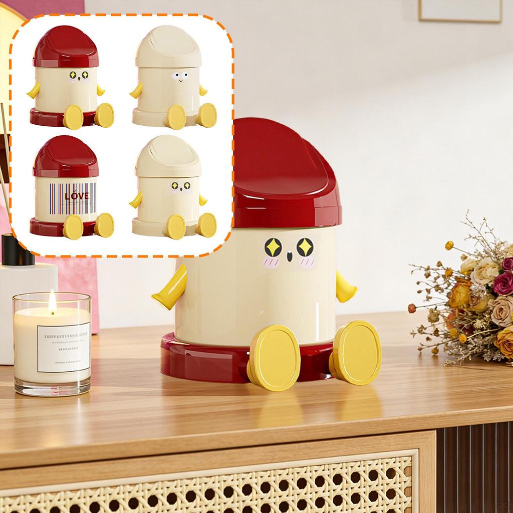 Desk Bin, Waste Storage Cute Bin with Lid for Living Room, , Vanity, Kitchen,