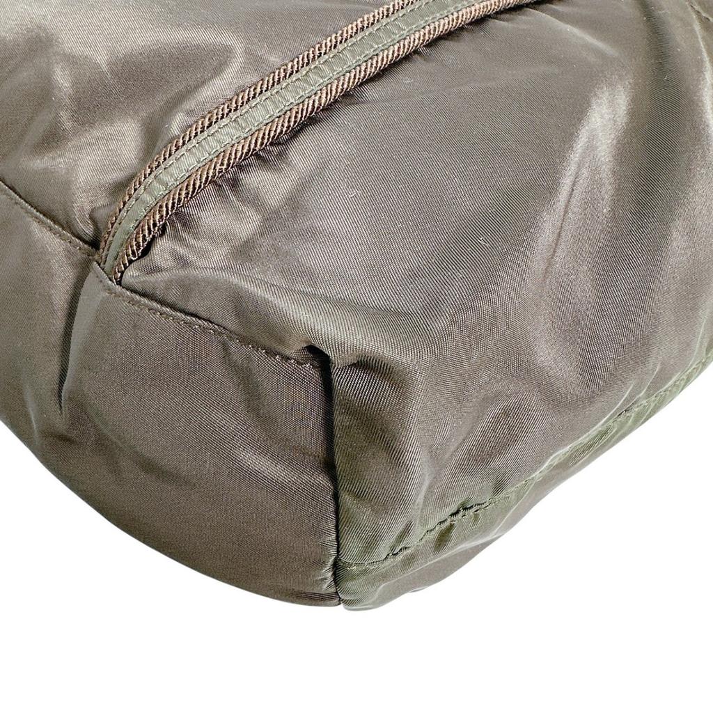 PRADA Logo embroidery Tote Bag Nylon khaki Women BR0977 Used