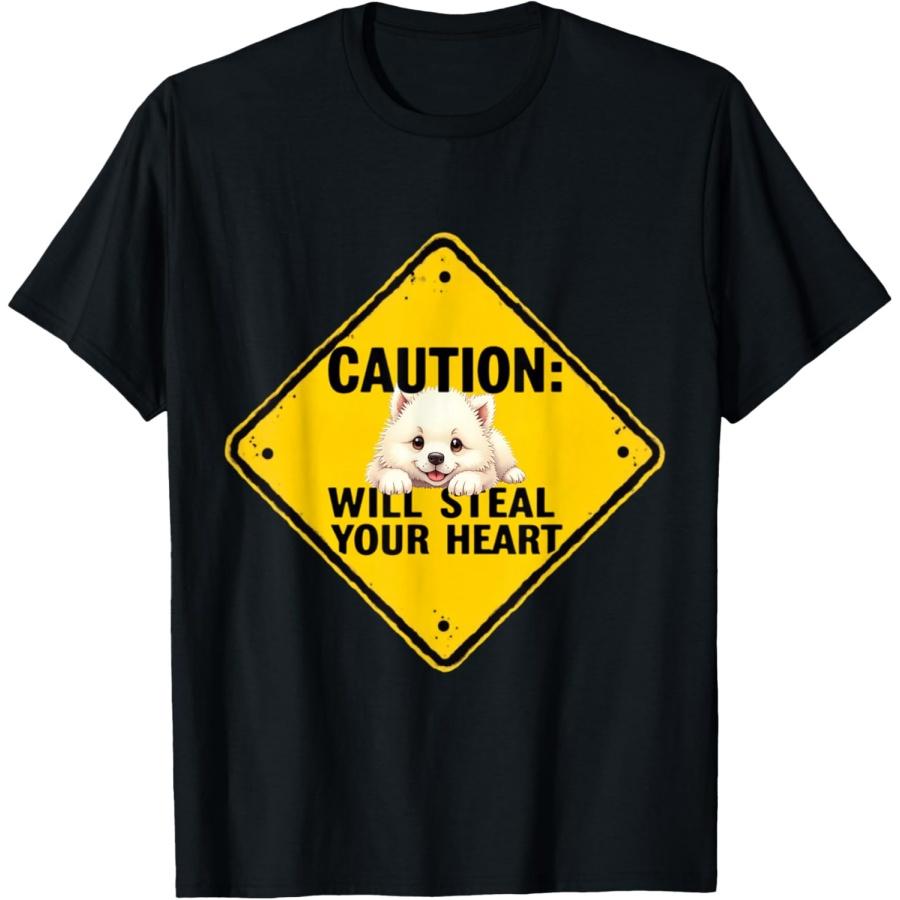 Caution Sign Samoyed Dog Funny Gift Samoyed Puppy T-Shirt S