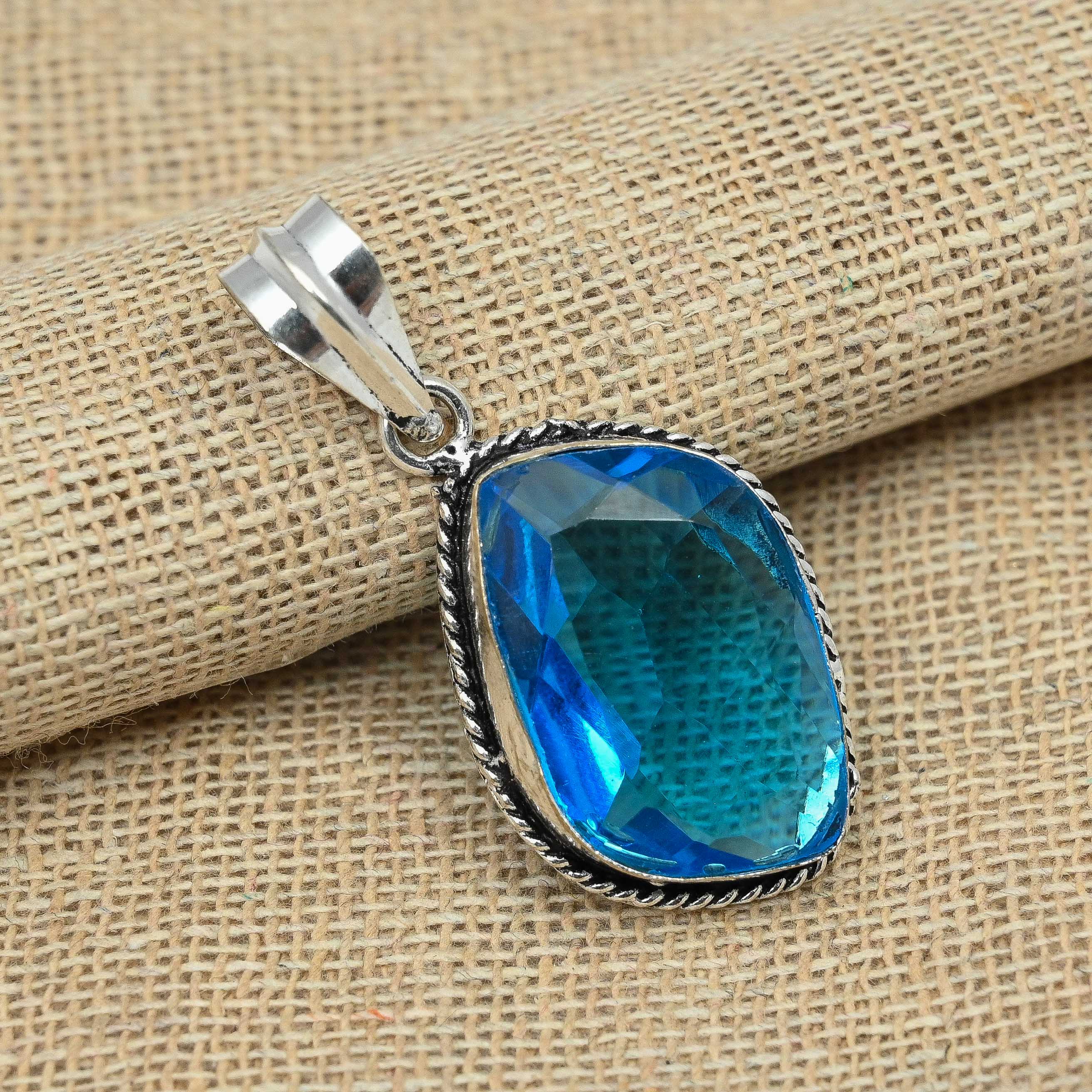 

Изящный синий топаз Gemstone 925 Sterling Silver Handmade Fancy Pendant Jewelry 1.77 Inches синий