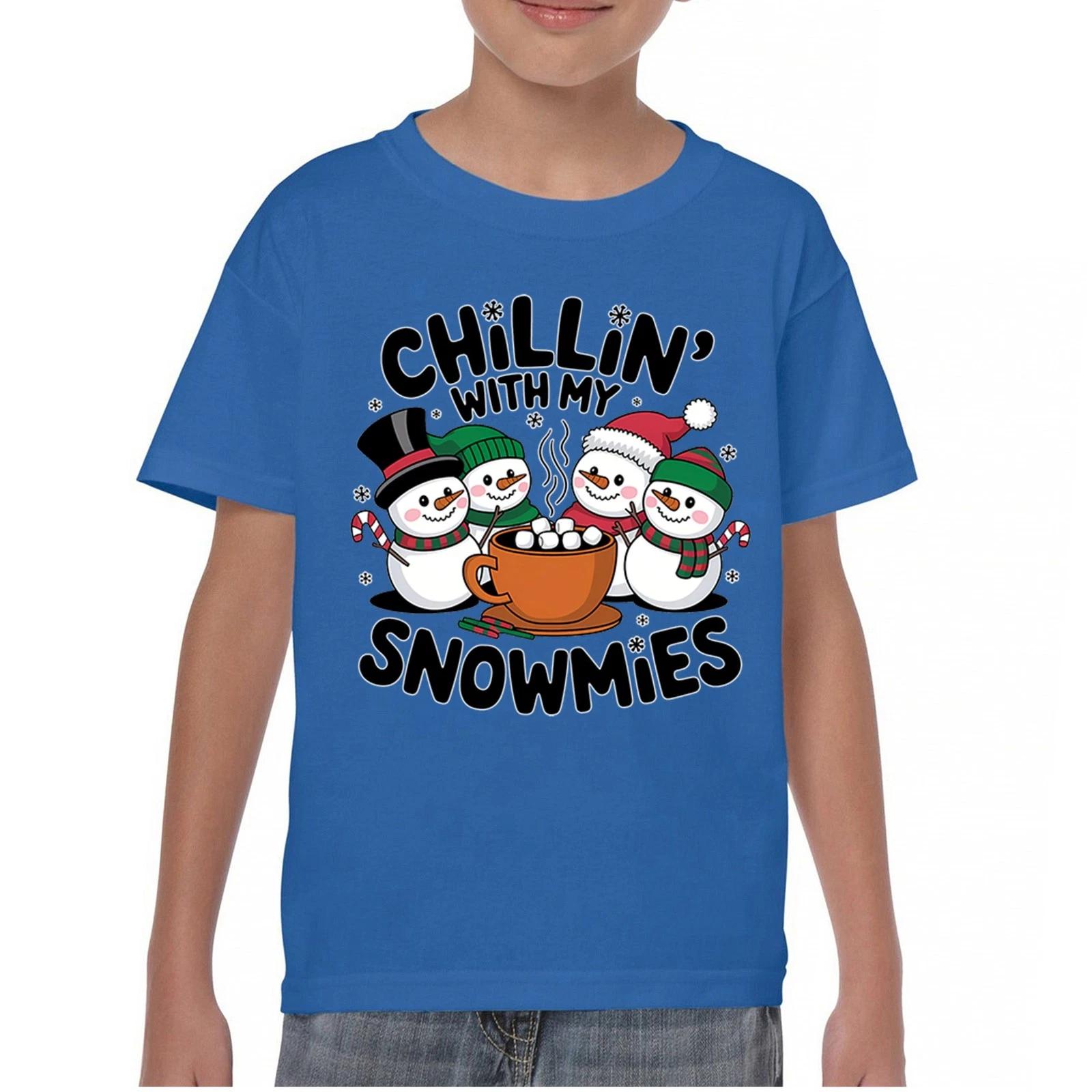 Chillin  With My Snowmies Youth kids boys T-Shirt Christmas Snowman Homie Jolly Kids 160