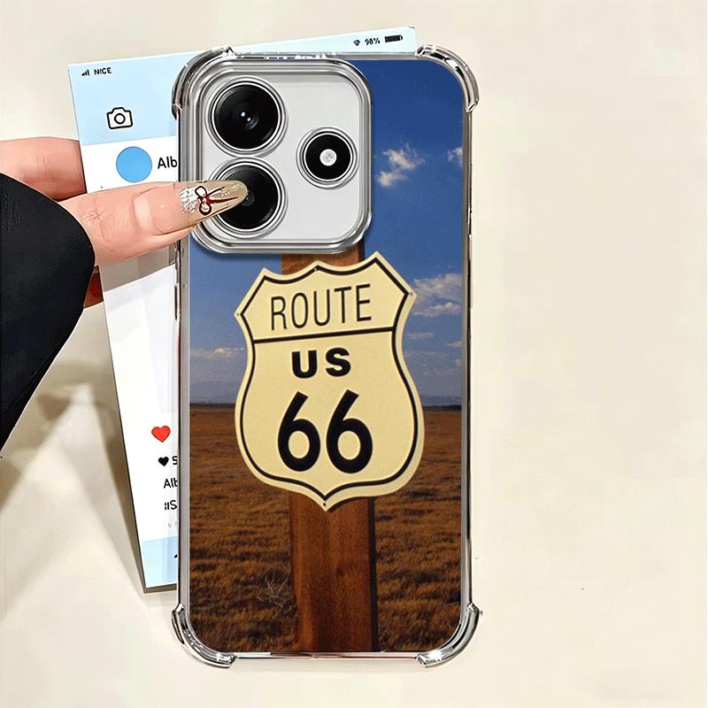 America Route 66 Plating Phone Case For Xiaomi Poco X5 X6 X7 X8 Pro Max F8 Ultra F7 M8 M7 M5S Redmi 15C 15 14C 13C 13 X3 12C F6