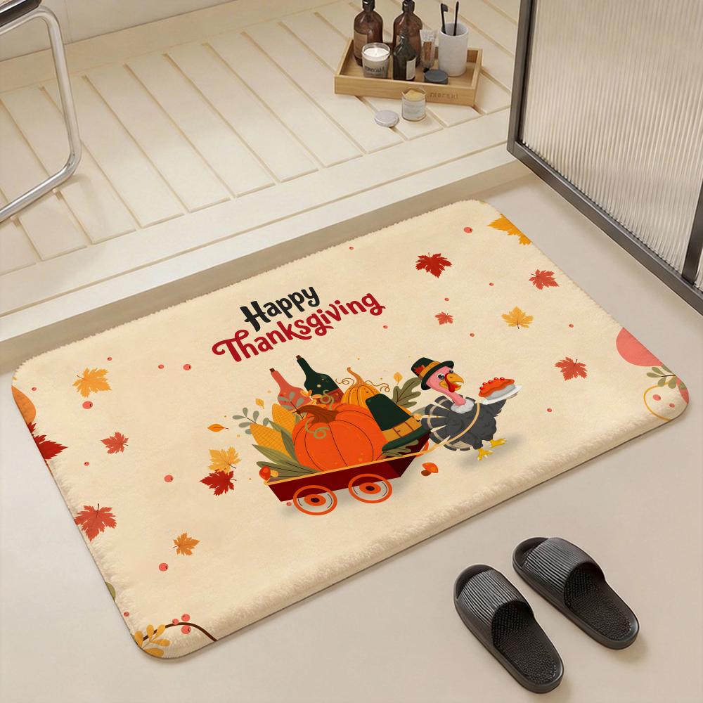 pretty happy Thanksgiving Festival Floor Mat Eco Flannel Doormat Non Slip Odorless Indoor Floor Rug Soft Short Plush Home Mat
