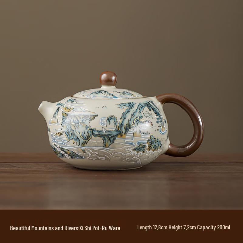 Ru Kiln Splendid Landscape Ceramic Teapot