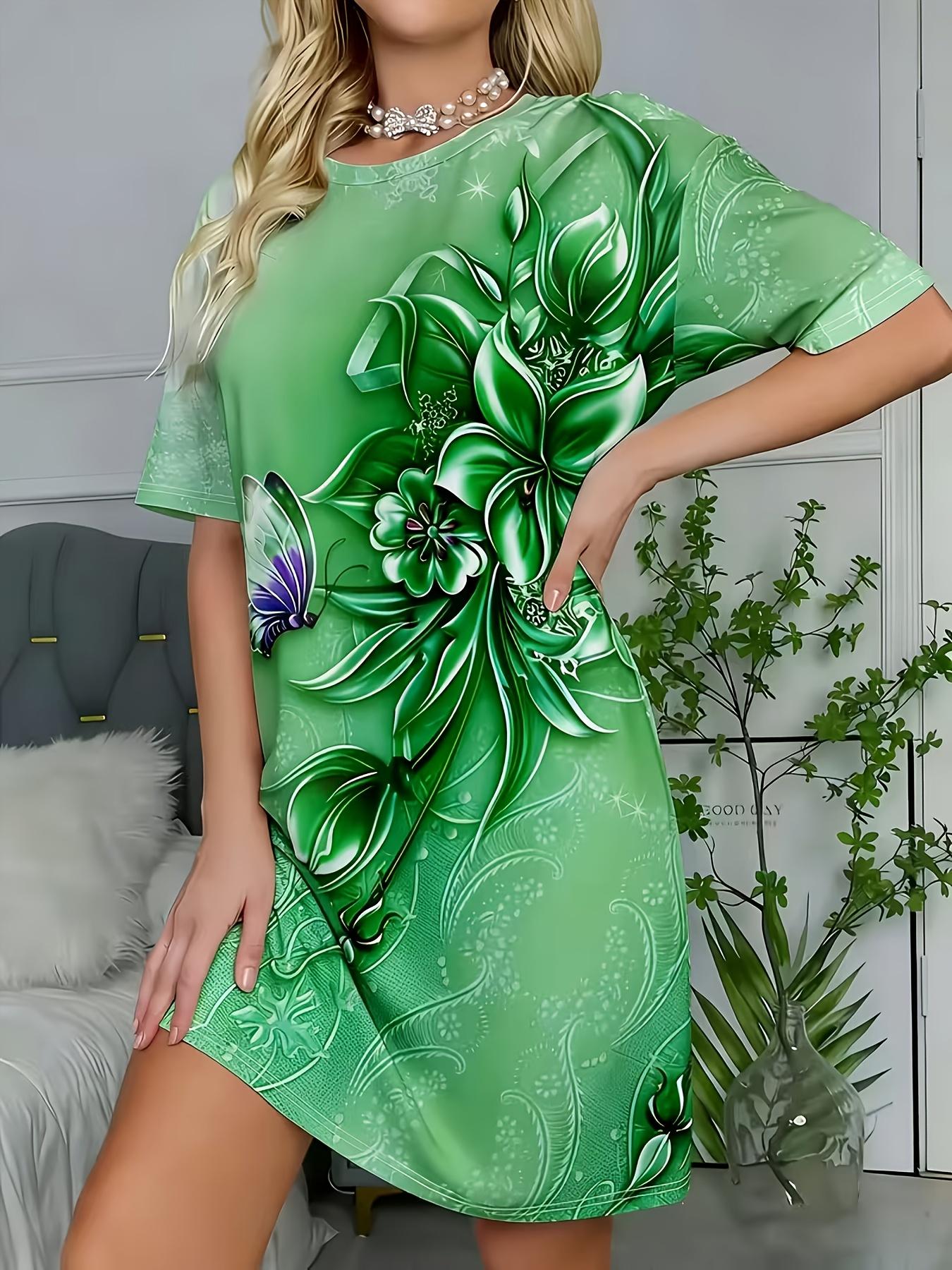 

Floral Print T-Shirt Dress. Loose Casual Home Dress 7XL дубильная кора