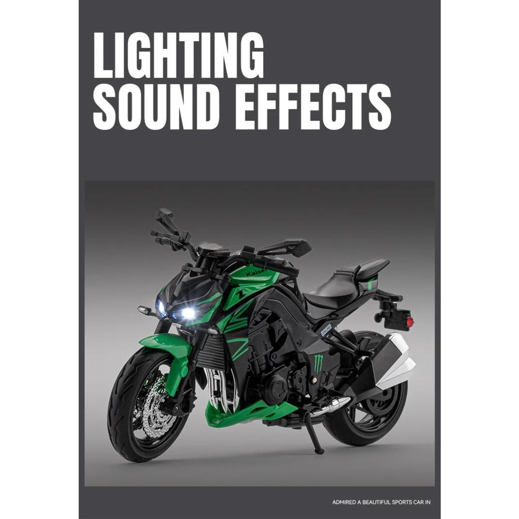 1/12 Kawasakis Ninja Z1000 Alloy Sports Motorcycle Model Diecasts Metal Toy Street Racing Motorcycle Model Sound Light Kids Gift