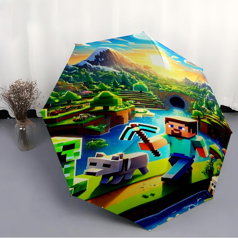 Printed Blocky Pixel Game Folding Umbrella,Outdoor,Leisure,And Travel Umbrella,Durable Umbrella Fabric,Birthday And Holiday Gift