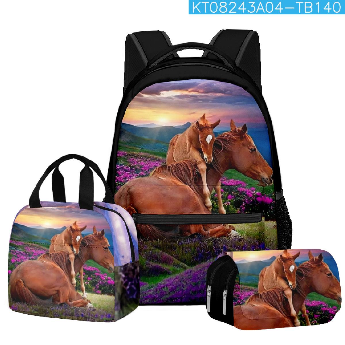 Animaux souriants uniques et cool Motif 3D Set de 3 pièces Cartables pour élèves Sac à dos pour ordinateur portable Sac bandoulière Sac à lunch Trousse à crayons
