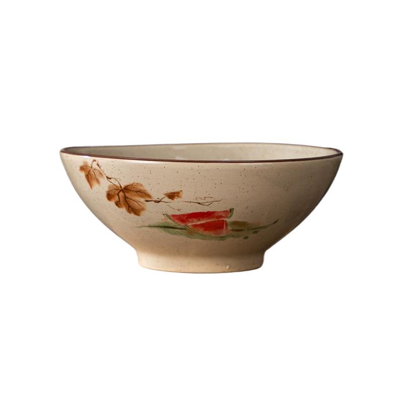 Large Chinese Retro Ceramic Ramen Bowl Set - Creative Home Tableware with Conical Hat Design