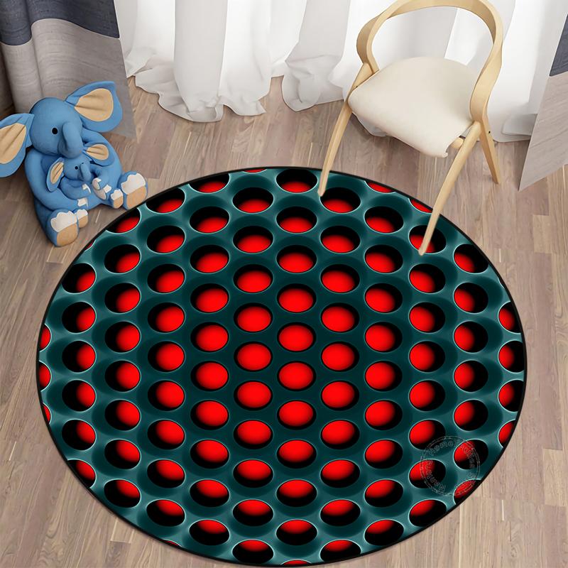 3D Hole Round Carpet Floor Mat Cushion Area Rug Living Room Carpet Table Mat Polyester Children's Room Decor Door Mat