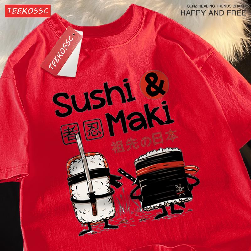 Theduc Sushi Und Sushi Druck Männer Frauen T-Shirt Baumwoll-T-Shirts Lockeres T-Shirt Rundhals Lockere Oberteile Modekleidung Unisex