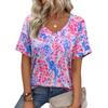 Summer V-neck 3D Flower Pattern Printed Top Fashionable Casual Short Sleeved Women's T-shirts