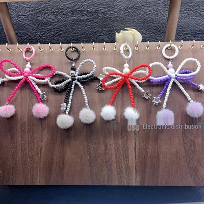 Pom-Pom Bow Phone Charm with Beaded Lanyard and Camera Pendant