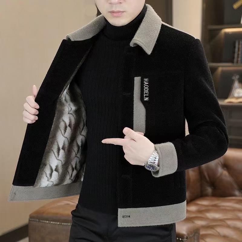 

Men s 2025 Patchwork Velvet Winter Jacket - Versatile and Thickened Cardigan Design 4XL (80-87.5kg) чорний