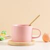 Candy Macaron Ceramic Cup, Water Cup, Coffee Cup With Oak Coaster Spoon.