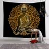 Golden Buddha Mandala Wall Tapestry Spiritual Zen Meditation Asian Ethnic Home Decor Warm Cozy Soft Durable Aesthetic