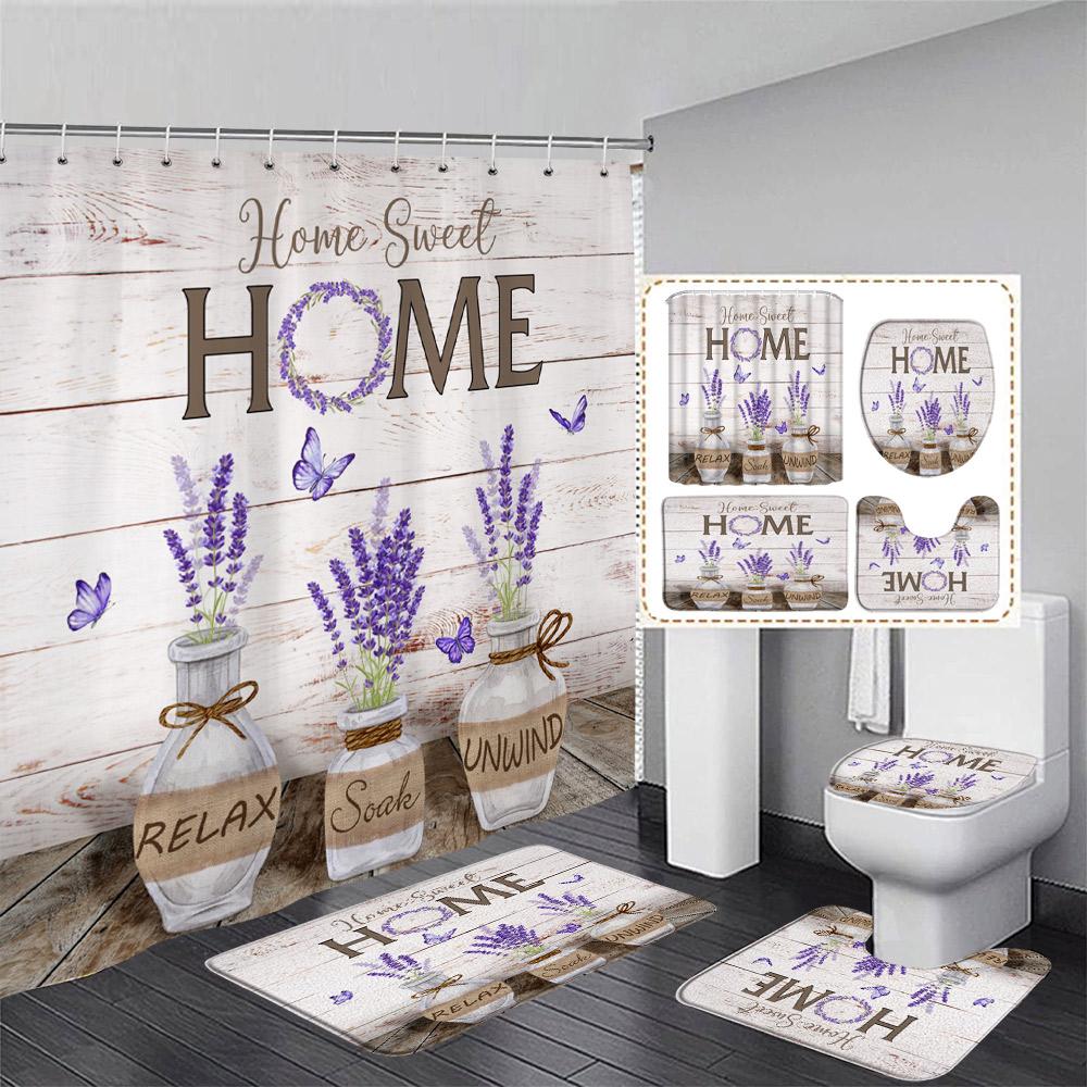 

Rustic Wood Plank Sunflower Shower Curtain Set Butterfly Yellow Floral Plant Home Bathroom Decor Rug Bath Mats Toilet Lid Cover W60H190(CM)-1 Pcs