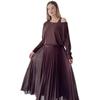 Cross-border European and American women's clothing  Amazon sexy casual slanted shoulder long-sleeved top suspender bottom dress