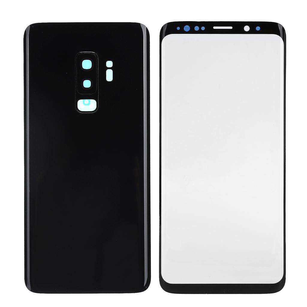 Phone Rear Back Glass Cover Front Screen Glass Lens Replacement Set for Samsung S9+ G965(Black )