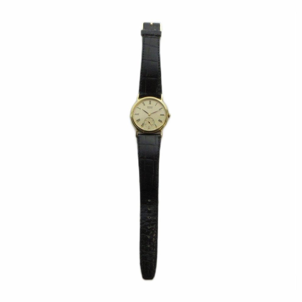 SEIKO Chariot Quartz Watch with Leather Roman Small Gold Color 2628-0010 Strap, Numerals, Seconds
