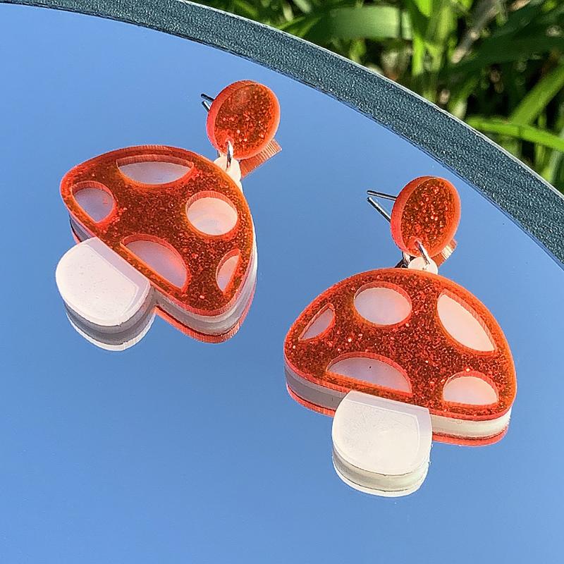 Red Cute Acrylic Mushroom Earrings Colorful Exaggerated Drop Earrings for Women Party Wear Thanksgiving Gift for Friends