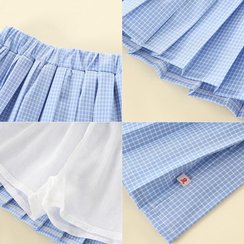 Montagut Girls' Summer Plaid Shirt & Skirt Set