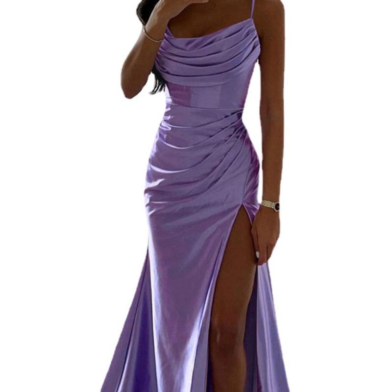 

YYFS женские модные летние весенние однотонные повседневные платья без рукавов с подтяжками и высокой талией S светло-фиолетовый