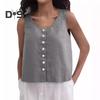 Damen Sommer Weste Rundhals Ärmellos Loose Fit Tops Einfarbig Knopfleiste Design Tank Tops Streetwear