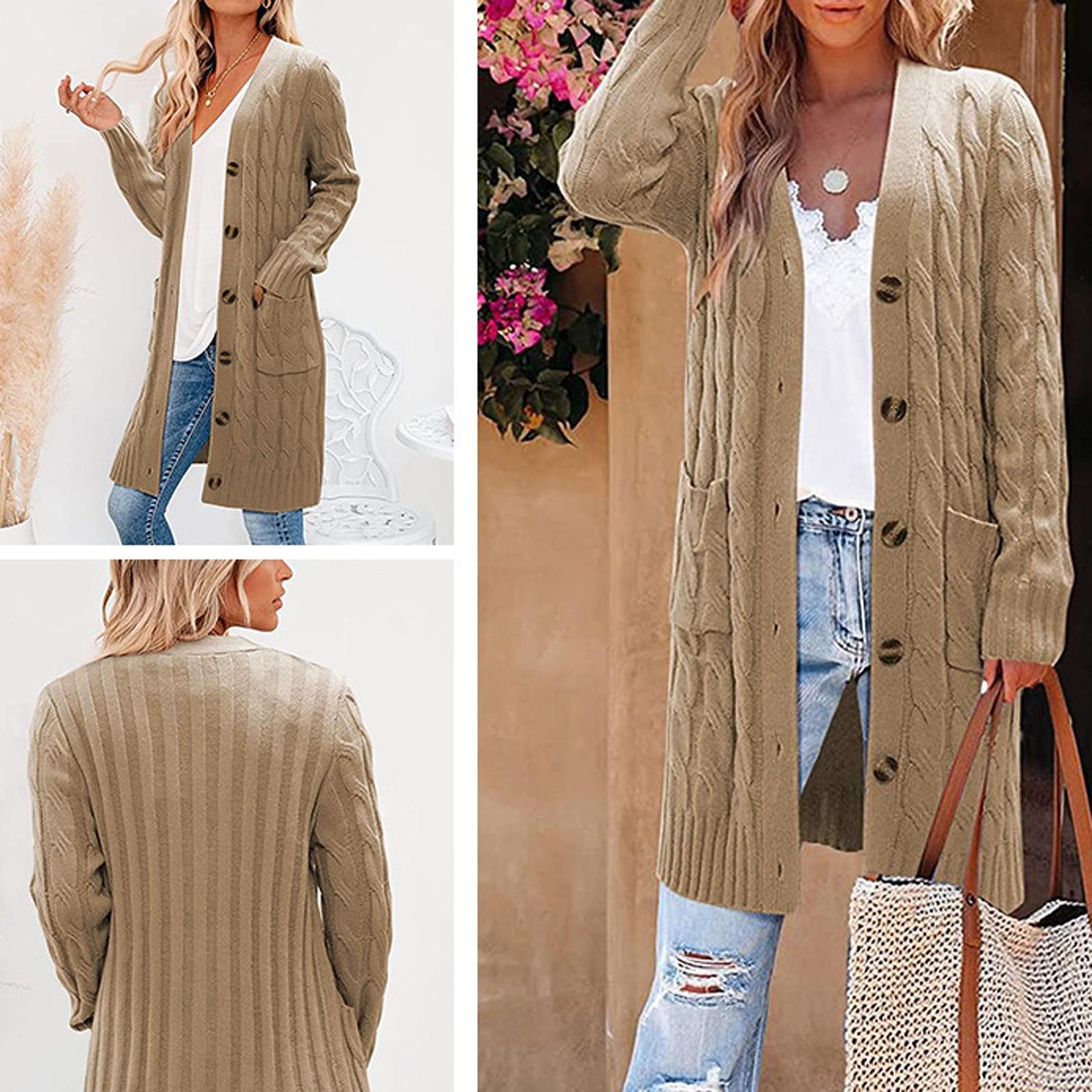 

Довгий жіночий кардиган у стилі Бохо, довгий светр, трикотажні светри з відкритою передньою частиною, пальто XL хакі