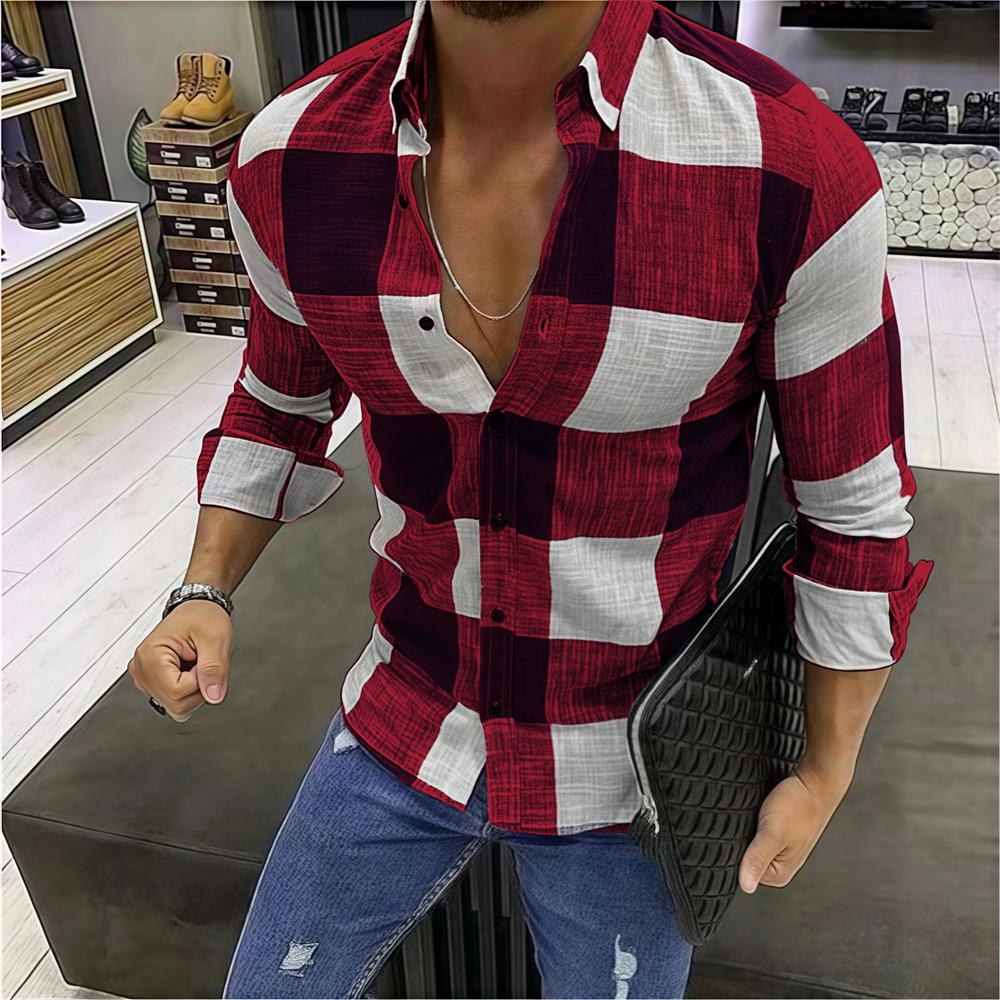 Męska koszula z długim rękawem Koszula w kratę Codzienna moda Wygodna Wysoka jakość Styl koreański Popularna Oversize'owa odzież męska