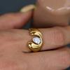 Stainless Steel Chunky Pear CZ Open Ring 18K Gold Plated Bold Statement Cuff Ring for Women Fashion Jewelry