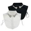 Women's Chiffon Shirt Collar Embroidered Nail Beads Versatile Fake Collar Water Diamond Decoration