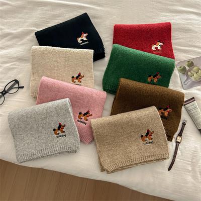 Cachecol de malha de cachorrinho de desenho animado simples para mulheres com atmosfera de inverno, cachecol de malha fofo e quente para estudantes