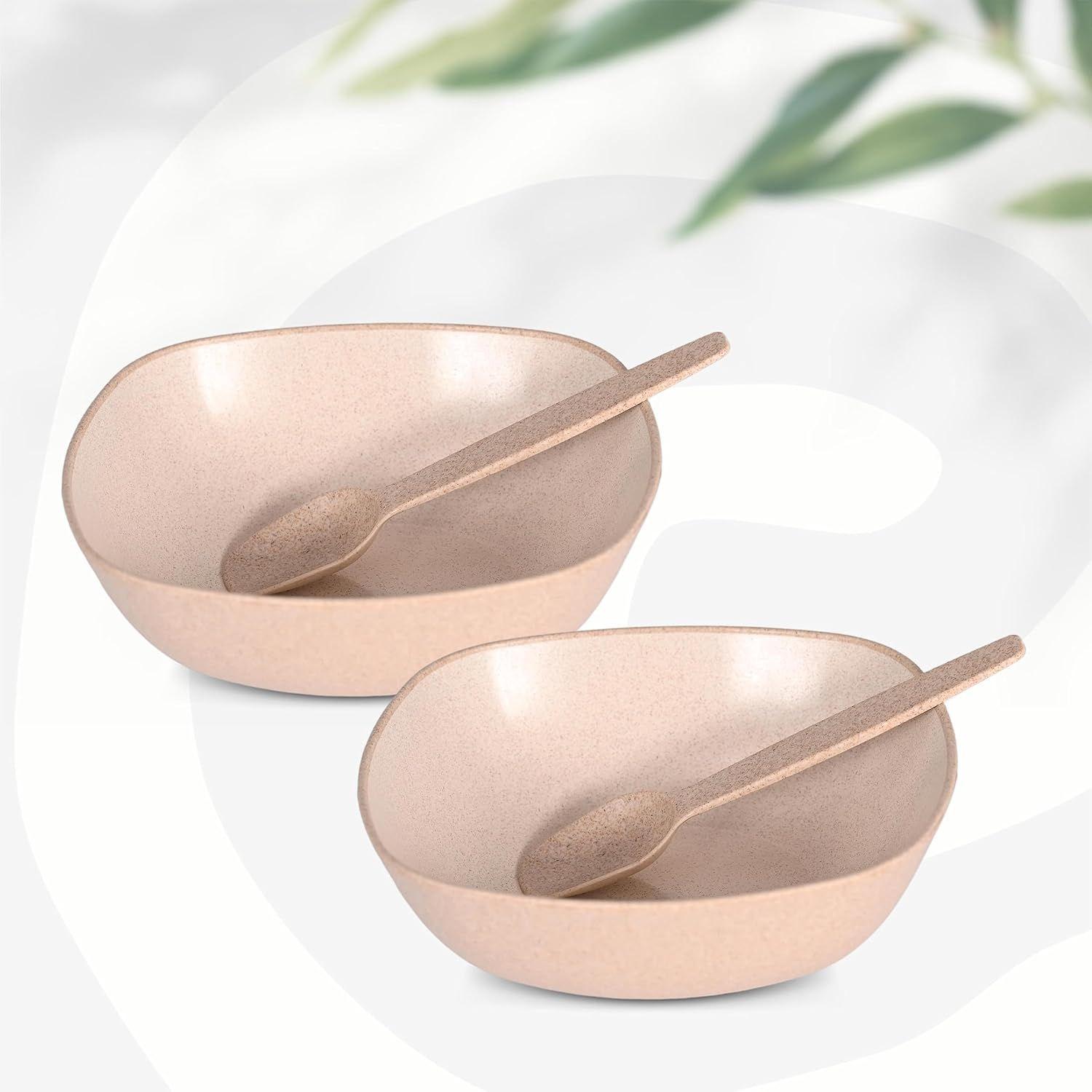 

Set of 2 Earth-Friendly Multipurpose Bowls for Kitchen | 600 ml | Made with Bamboo Fibers & Rice Husk | Microwave Safe Bowl