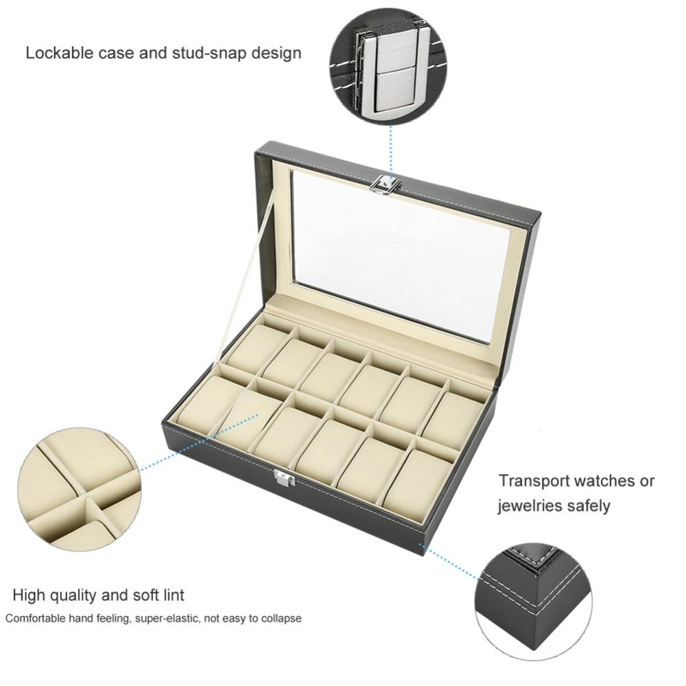 12 Slots Watch Case Portable Storage Box Practical Watch Organizer  Display