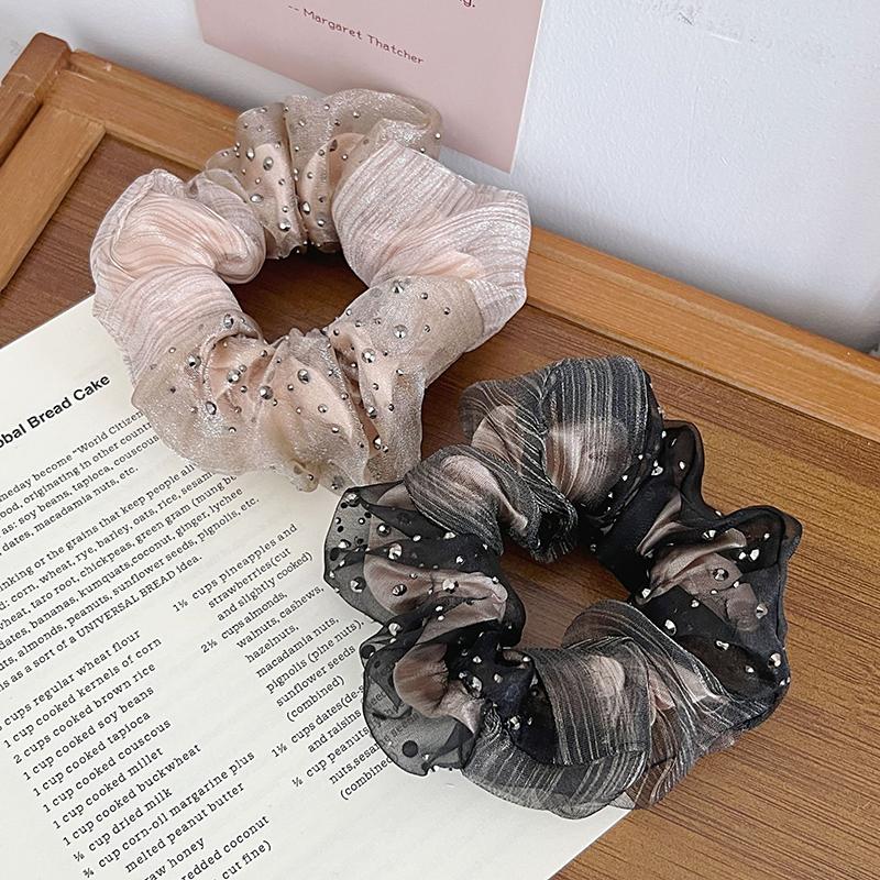 Organza Hair Scrunchie Star Double Layer French Style Sparkly Ponytail Holder Elegant Women'S Daily Hair Accessory