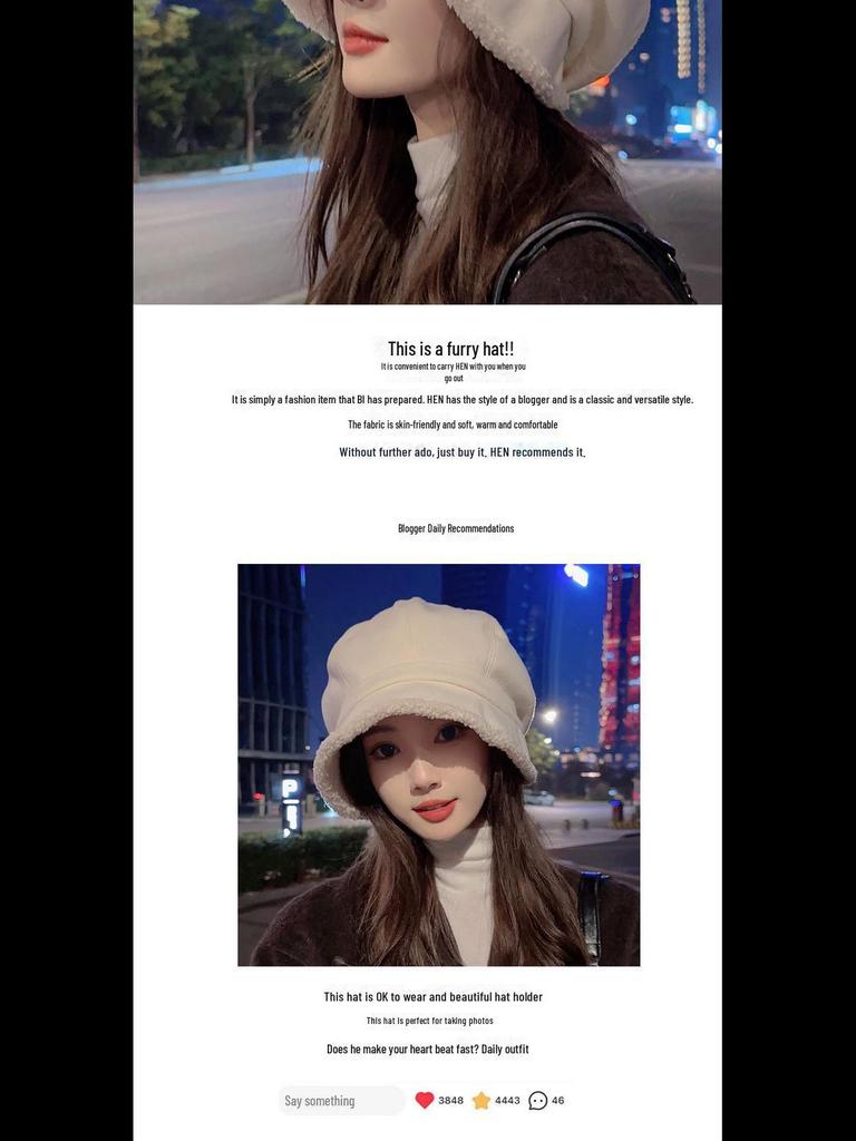 Women's Autumn/Winter Plush Fisherman Beret - Trendy Thick Warm Japanese-Style Octagonal Hat