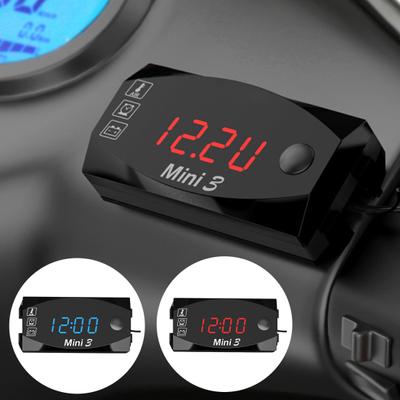 3 In 1 Electronic Clock Universal Motorcycle Voltmeter Thermometer Watch Display