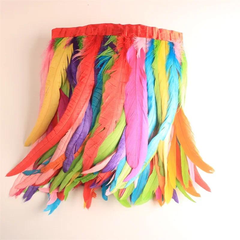 10Yard/lot Rooster Tail Feathers Trims for Needlework DIY Handicrafts 25-30cm Feather Fringes for Clothes Carnival Accessories
