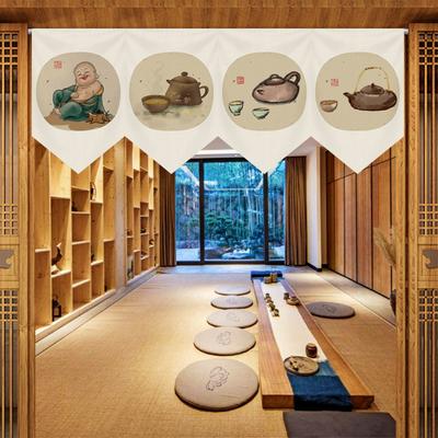 Japanese Tea Room Partition Door Head Curtain Signboard Chinese Style Hanging Short Curtain Restaurant Teahouse Decor Pennant