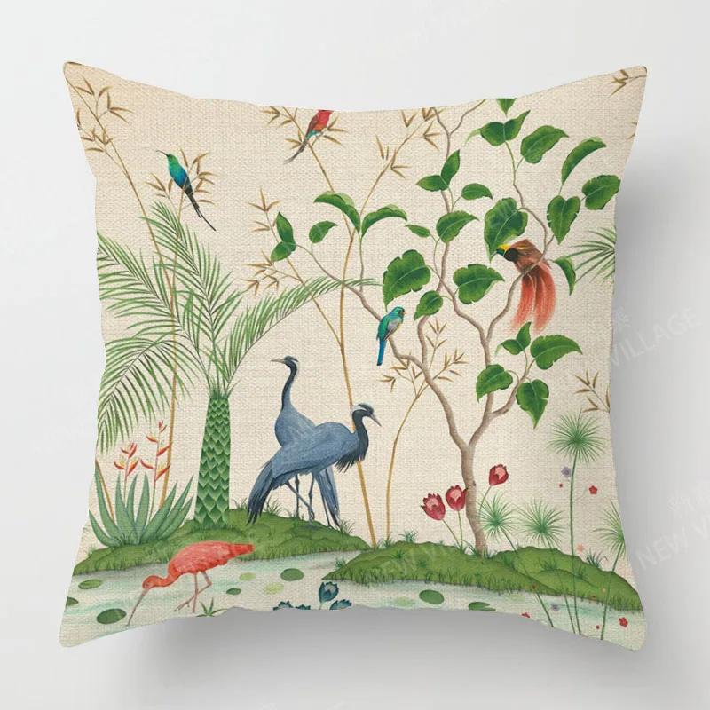 Pillowcase Printed Pillow Cover Square Cushion Cover Home Bed Sofa Pillowslip Decorative Flower Bird Characteristic Design